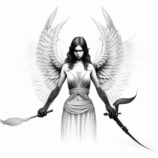 angel with fire tattoo design idea