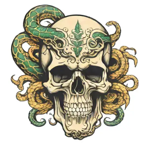 skull with snakes tattoo design idea