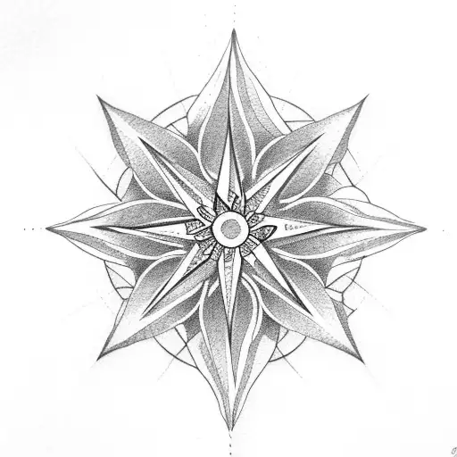 compass carnation water lily stars tattoo design idea