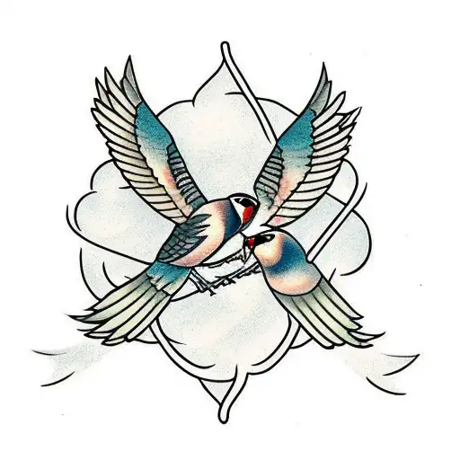 TWO INTERTWINED SPARROWS tattoo design idea