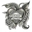 Serenity name inside heart  tattoo design idea