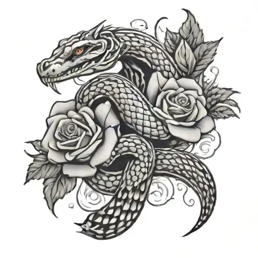 tattoo template "may every false spark you lit in my heart, lead to the burning of your soul" snakes + roses + fire tattoo design idea