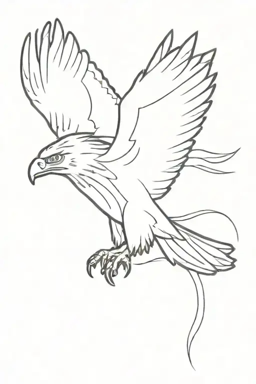 An eagle or falcon in flight, with claws extended and with details of smoke or clouds around it to give the impression o tattoo design idea