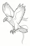 An eagle or falcon in flight, with claws extended and with details of smoke or clouds around it to give the impression o tattoo design idea