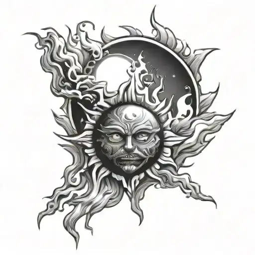 Angry Sun and Fire Aura  tattoo design idea