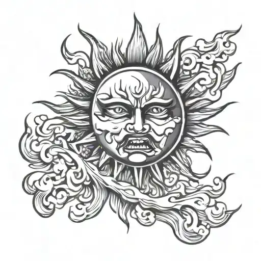 Angry Sun and Fire  tattoo design idea