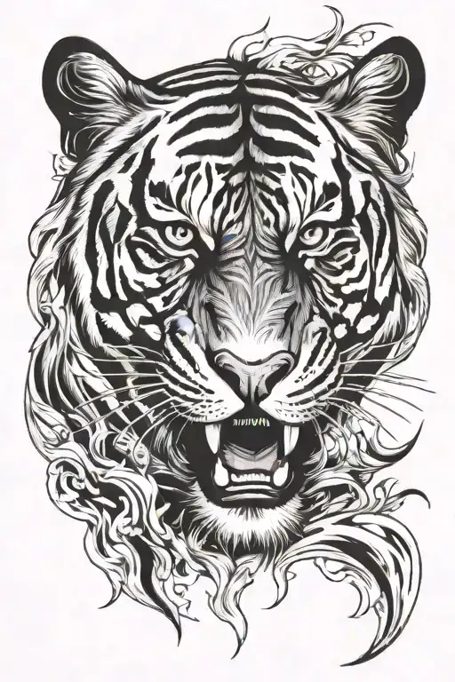 face tiger on fire flames tattoo design idea