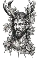 cernunnos man with antlers bleeding leaves bark beard  tattoo design idea