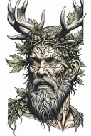 cernunnos man with antlers bleeding leaves bark beard  tattoo design idea