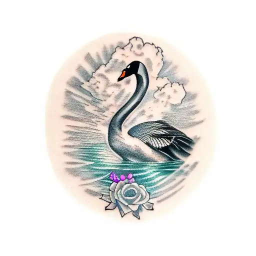 black and grey swan tattoo design idea