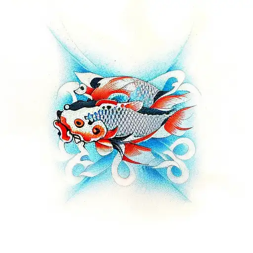 Koi Fish Japanese buildings  tattoo design idea