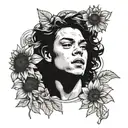 Harry Styles from One Direction with sunflowers  tattoo design idea