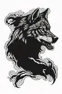 A wolf with a raven, woodsy theme arm sleeve tattoo design idea