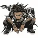 Dark skin anime boy, black cornrows hairstyle, best quality, air gear artstyle, naruto clothes  tattoo design idea