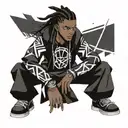 Dark skin anime boy, black cornrows hairstyle, best quality, air gear artstyle, naruto clothes  tattoo design idea