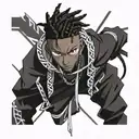 Dark skin anime boy, black cornrows hairstyle, best quality, air gear artstyle, naruto clothes  tattoo design idea