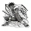 Dark skin anime boy, black cornrows hairstyle, best quality, air gear artstyle, naruto clothes  tattoo design idea