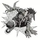Dark skin anime boy, black cornrows hairstyle, best quality, air gear artstyle, naruto clothes  tattoo design idea