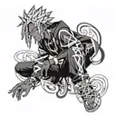 Dark skin anime boy, black cornrows hairstyle, best quality, air gear artstyle, naruto clothes  tattoo design idea