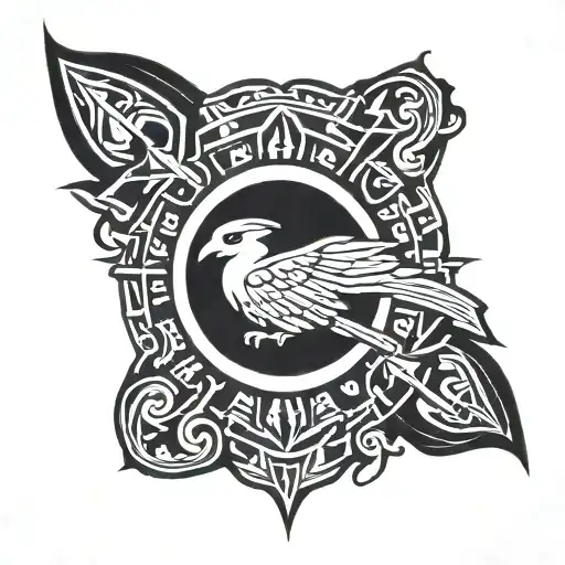 iroquois people flag with thunderbird in the middle, colored tattoo design idea