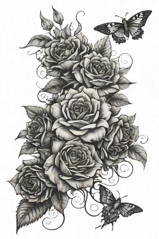 fears and friday poem  with roses and sunflowers with catholic symbols scattered tattoo design idea