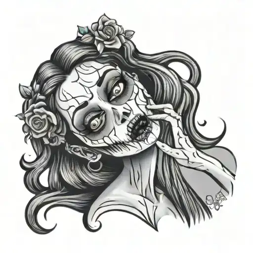 zombie girl emily corpse bride tattoo design idea