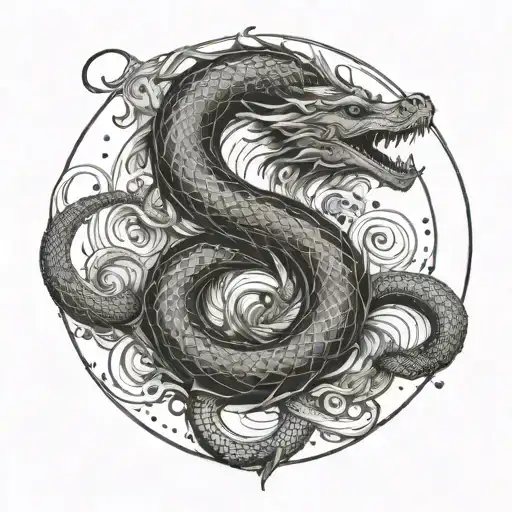 A Leviathan serpent intertwined with an ouroboros symbol tattoo design idea