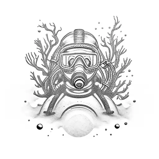 scuba diver female 2d full figure tattoo design idea