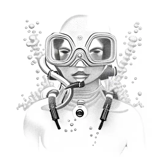 scuba diver female 2d full figure tattoo design idea