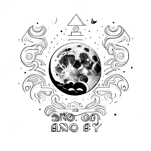 Moon with text "SNY Halo" tattoo design idea