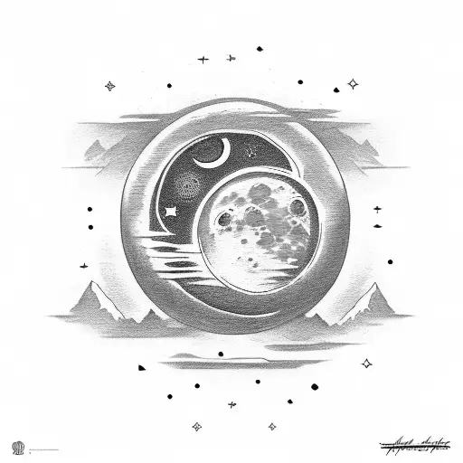 Moon with text "SNY Halo" tattoo design idea