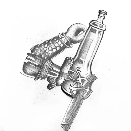A beer bottle and a wrench crossed together tattoo design idea