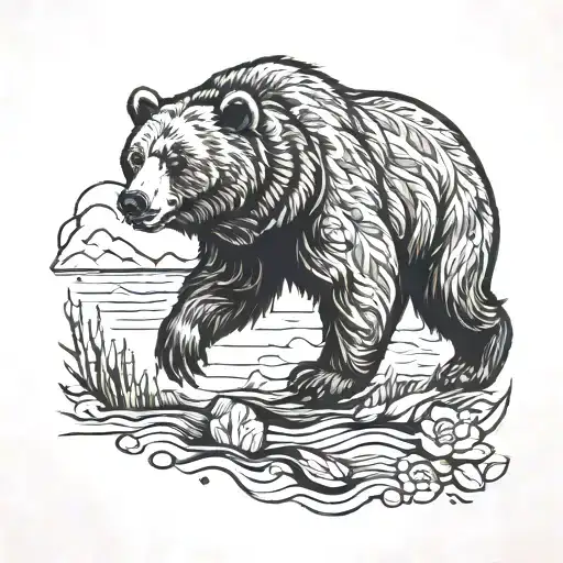 a bear walking along in American traditional style  tattoo design idea