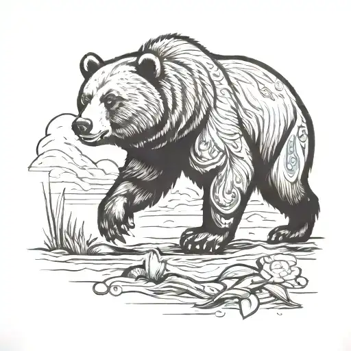a bear walking along in American traditional style  tattoo design idea