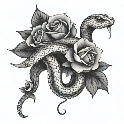 Snake wrapped around rose tattoo design idea