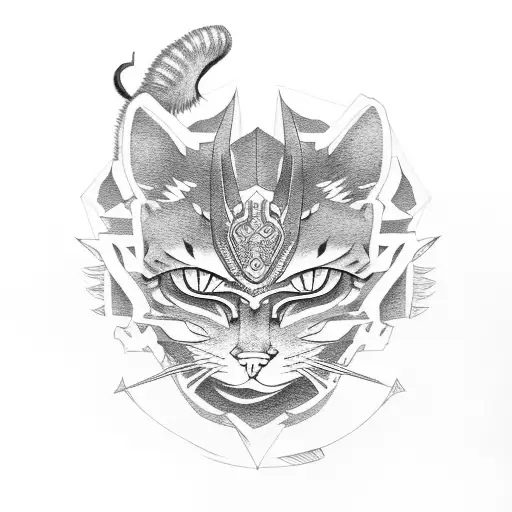Samurai Cat Full Body Standing tattoo design idea