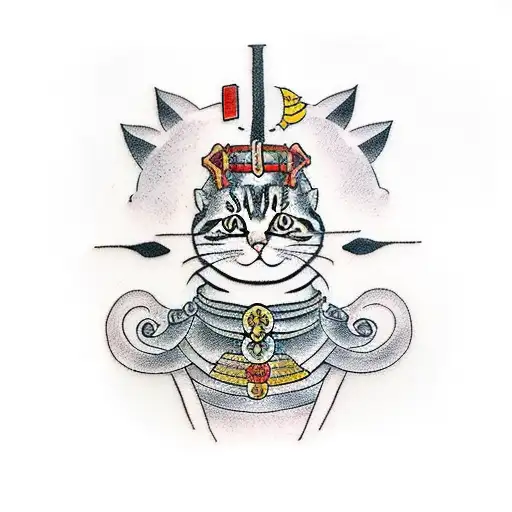 Cat with samurai armor tattoo design idea
