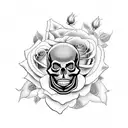 a clock with roses and one skull tattoo design idea
