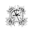 a clock with roses and one skull tattoo design idea