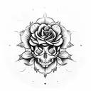 a clock with roses and one skull tattoo design idea