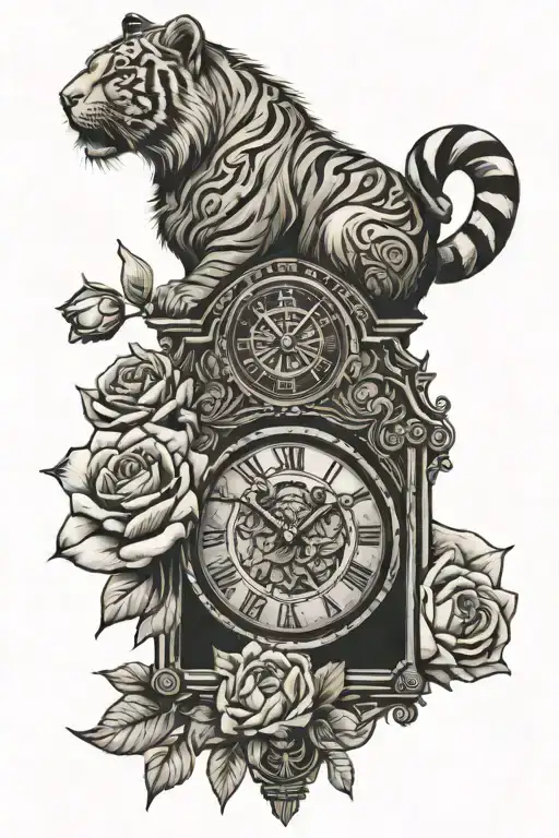 baby tiger roses maori time clock tower tulip flower pigeon lion tattoo design idea