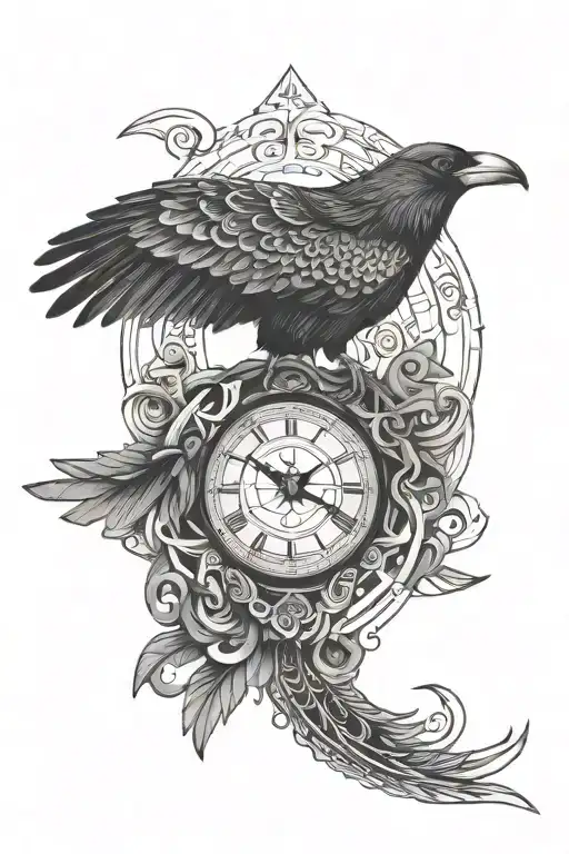 maori clock melting crow tattoo design idea