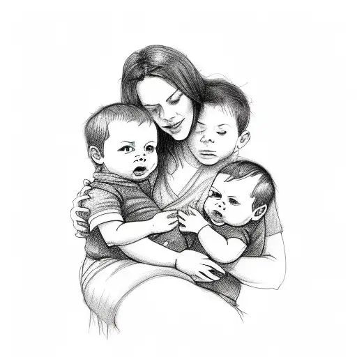 a mother, holding her two sons, 4 year old boy, 4 month old boy tattoo design idea