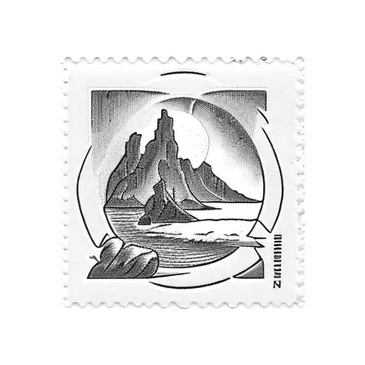 Vintage postage stamp featuring a natural landscape tattoo design idea