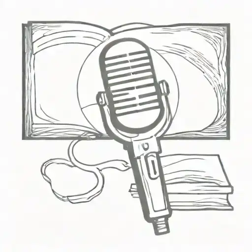 A minimalist design of a microphone surrounded by books, symbolizing your passion for reading and love for One Direction tattoo design idea