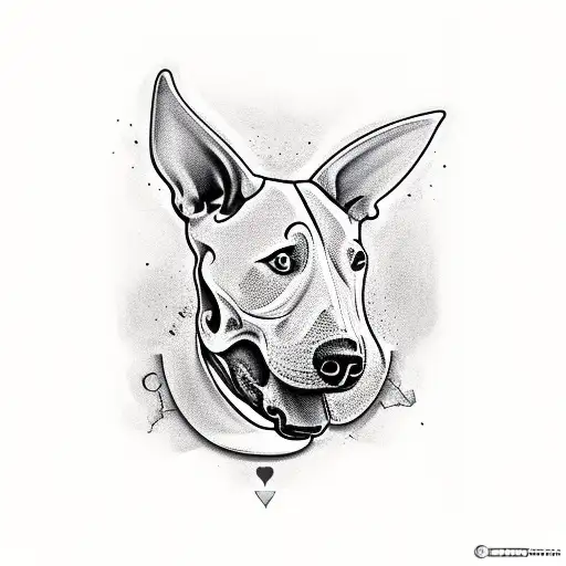 Bull Terrier head, half skull  tattoo design idea