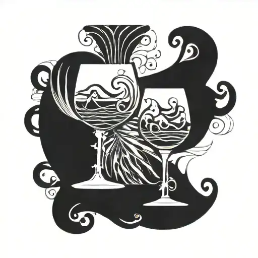 wine glass, wave, anchor  tattoo design idea