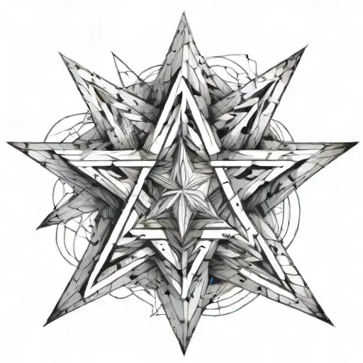 an asymmetrical figure consisting of two overlapping equilateral triangles forming one six-pointed star.  tattoo design idea