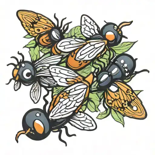 phish donuts cluster flies  tattoo design idea