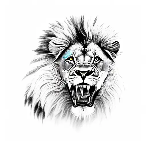 A lion roaring majestically in a jungle setting tattoo design idea